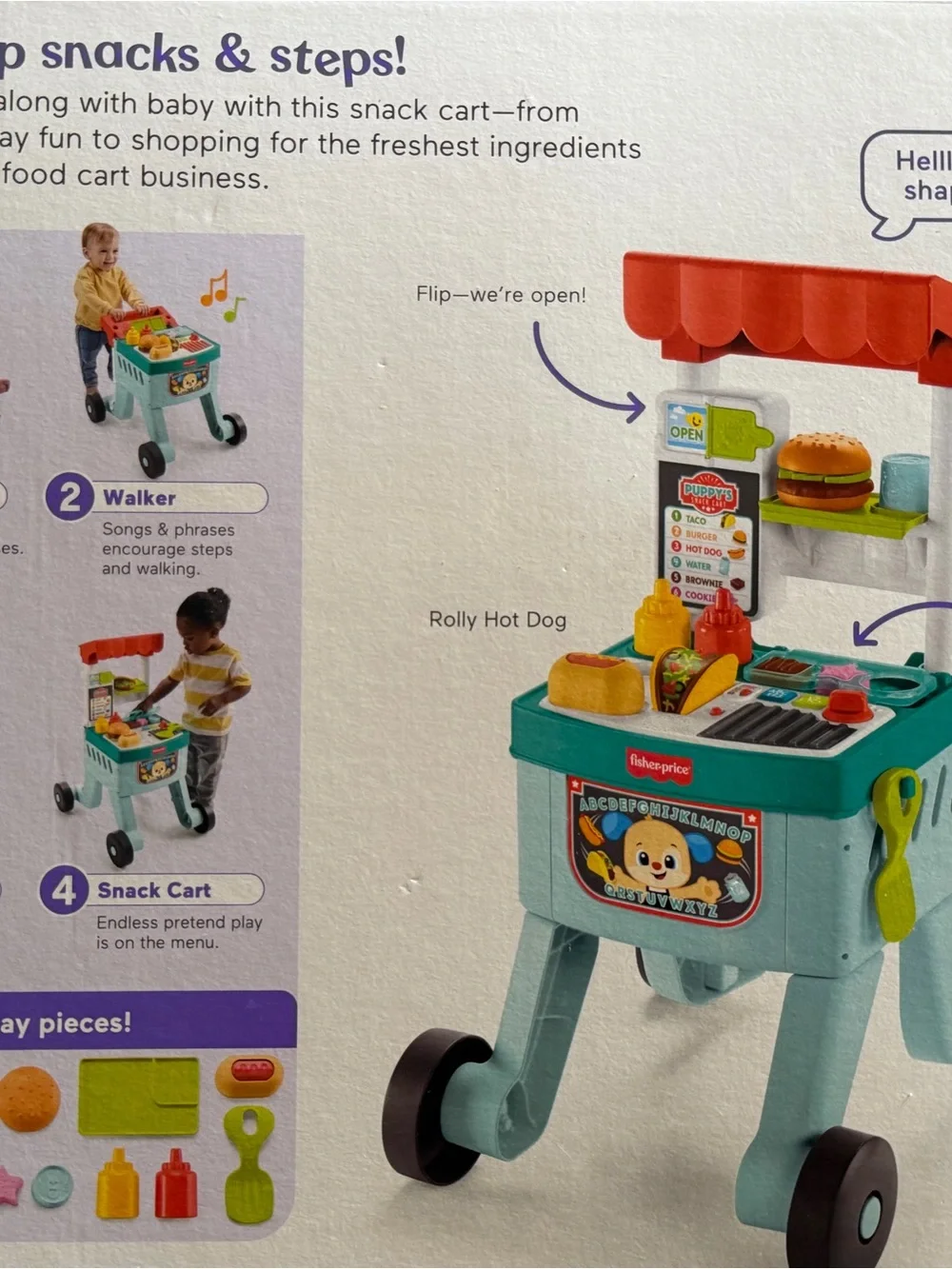 Fisher-Price Laugh & Learn 4-in-1 Snack Cart Walker - Teal, Orange, Yellow